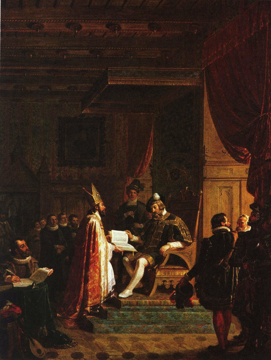 Mikael Agricola overrækker det finske NT til kong Gustav Vasa af Robert Wilhelm Ekman