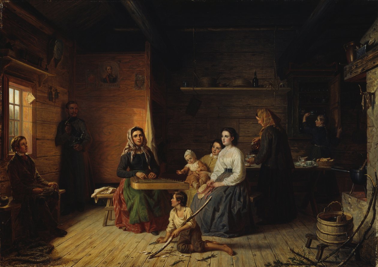 At spille Kantele i en bondehytte, 1868. af Robert Wilhelm Ekman