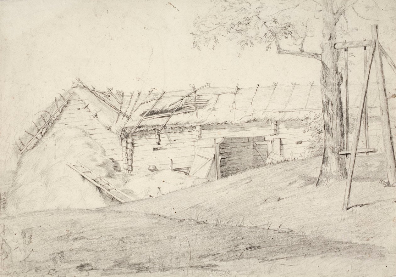 Et bundt halm og et løvtræ med en pæl af Robert Wilhelm Ekman