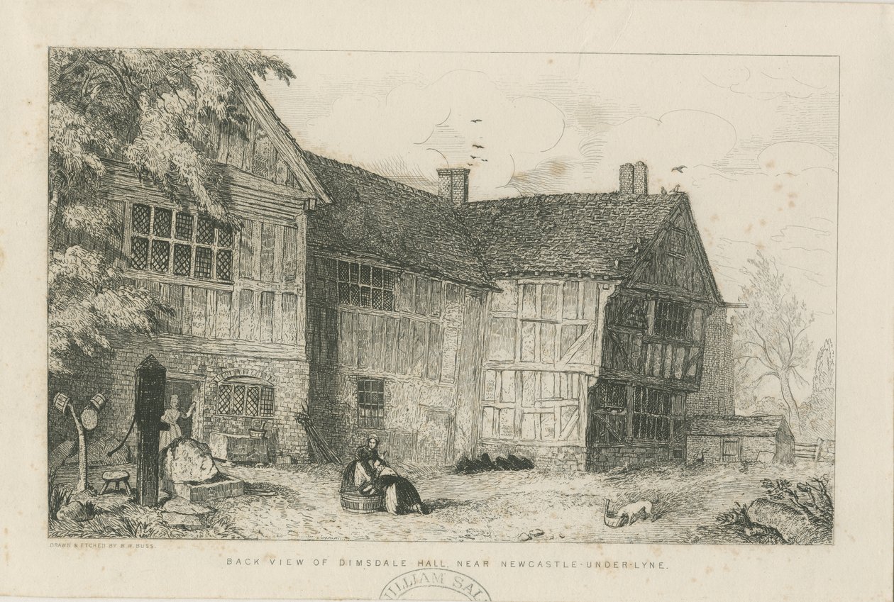 Dimsdale Old Hall: radering, nd [?c 1870] af Robert William Buss