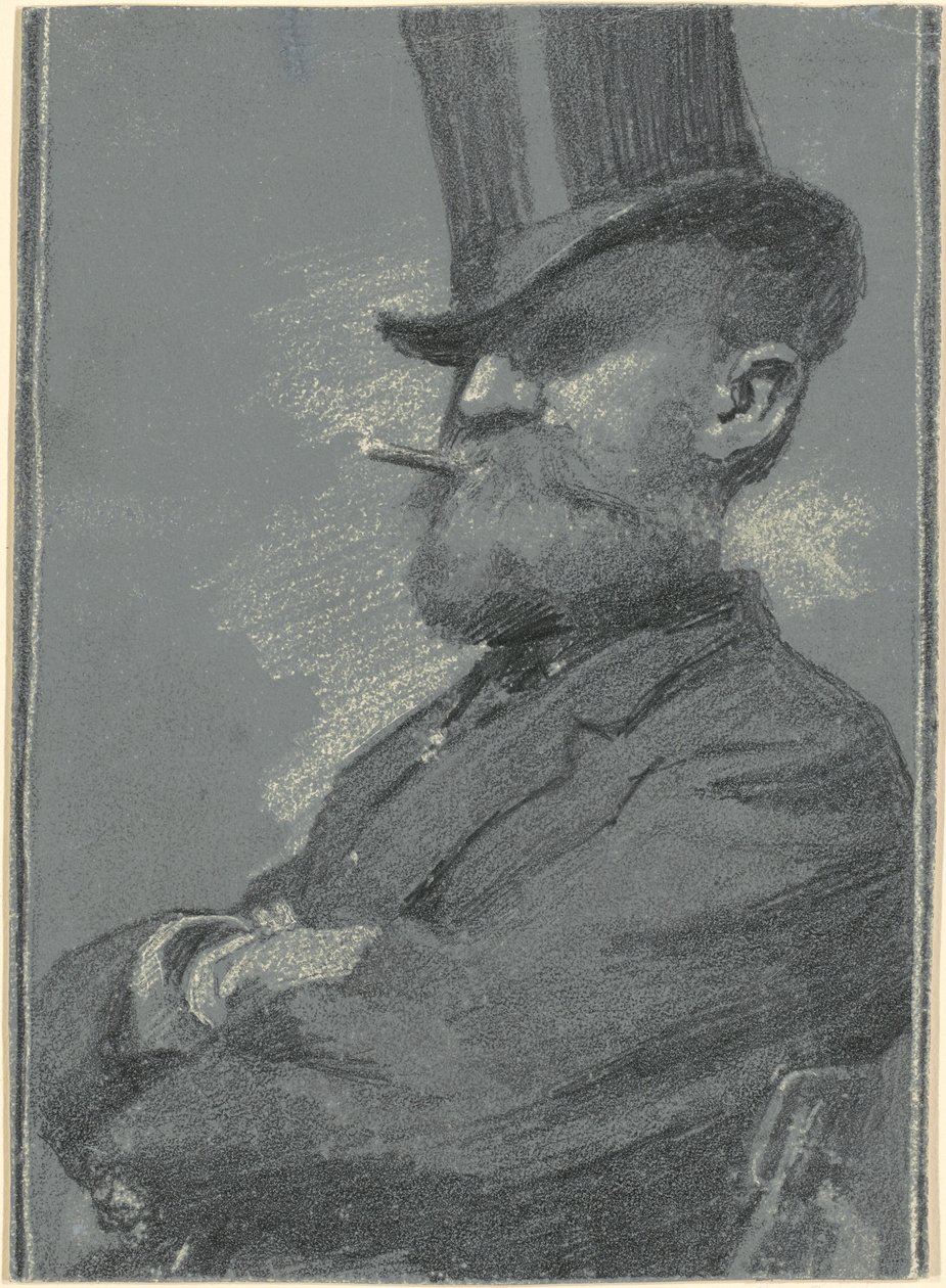 Mand med høj hat, ryger en cigar af Robert William Vonnoh