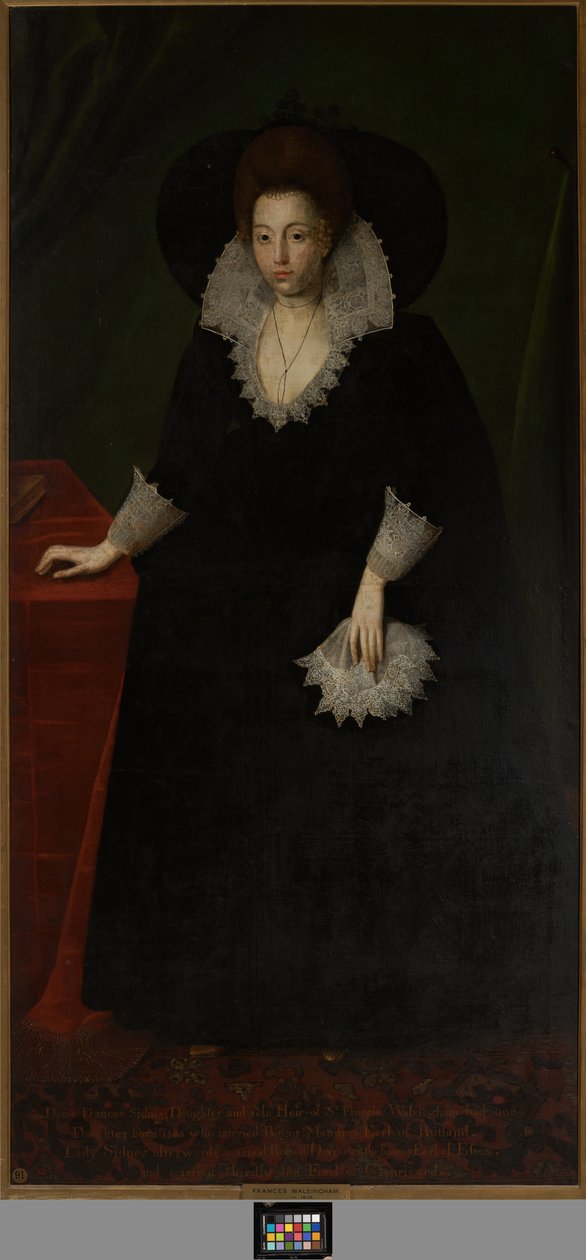 Frances Walsingham, hustru til Sir Philip Sidney, ca. 1570-1632 (olie på lærred) af Robert the Elder (attr. to) Peake