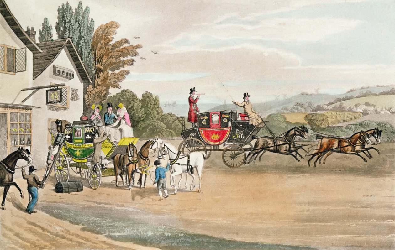 En London Mail and Stage Coach (farvet akvatint) af Robert the Elder Havell