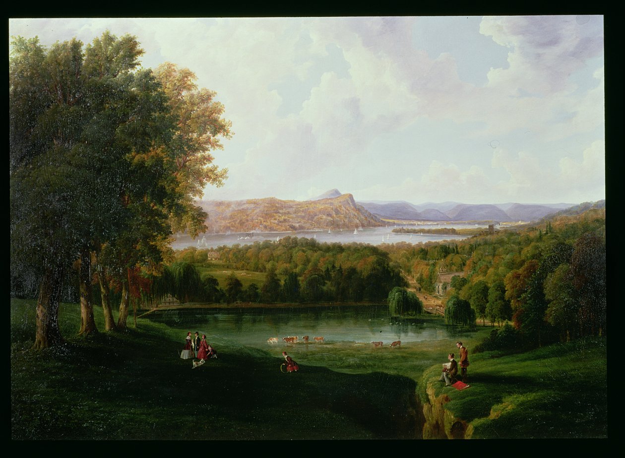 Udsigt fra Tarrytown over Hudson-floden til den gamle hollandske kirke og Beckham Manor, 1866 af Robert the Younger Havell