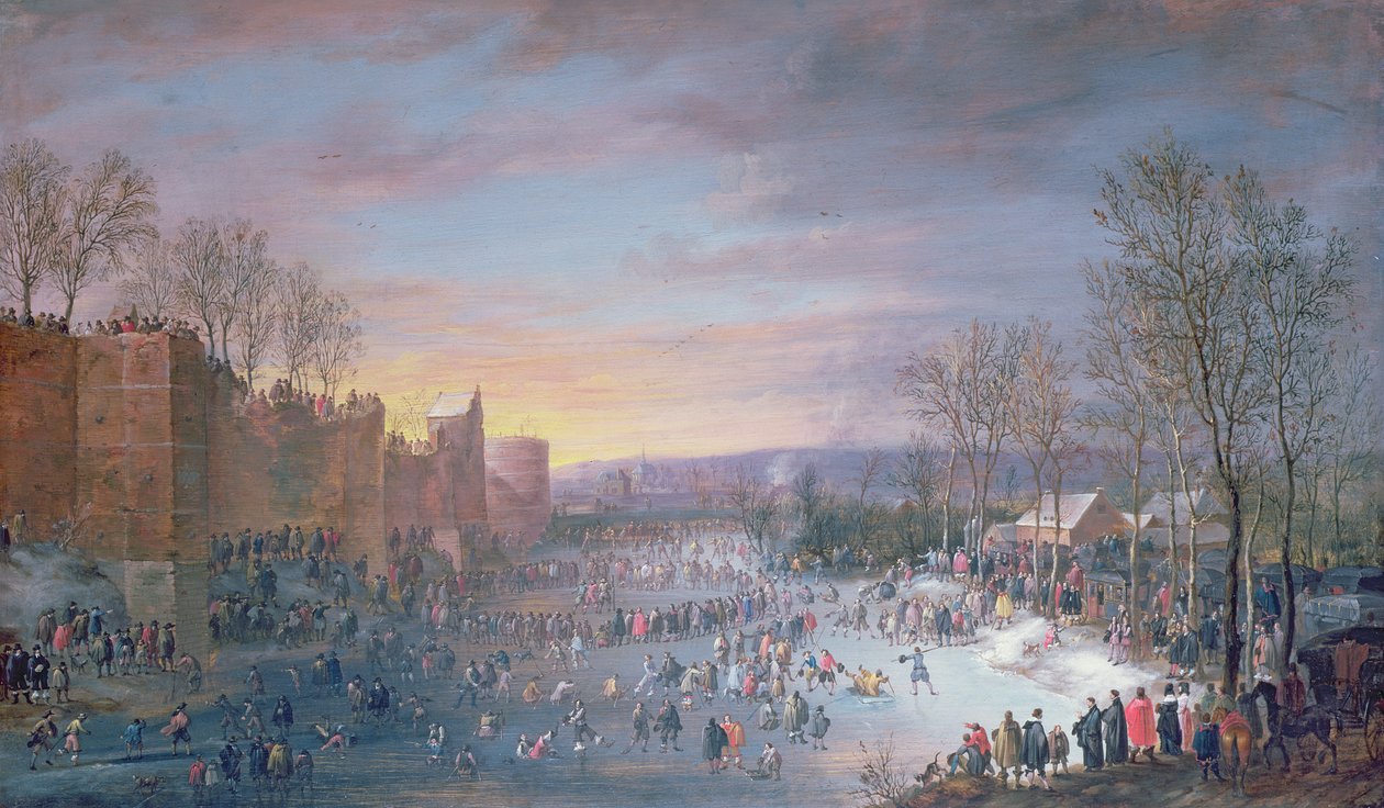 Skøjteløb på Stadtgraben i Bruxelles, 1649 (panel) af Robert van den Hoecke