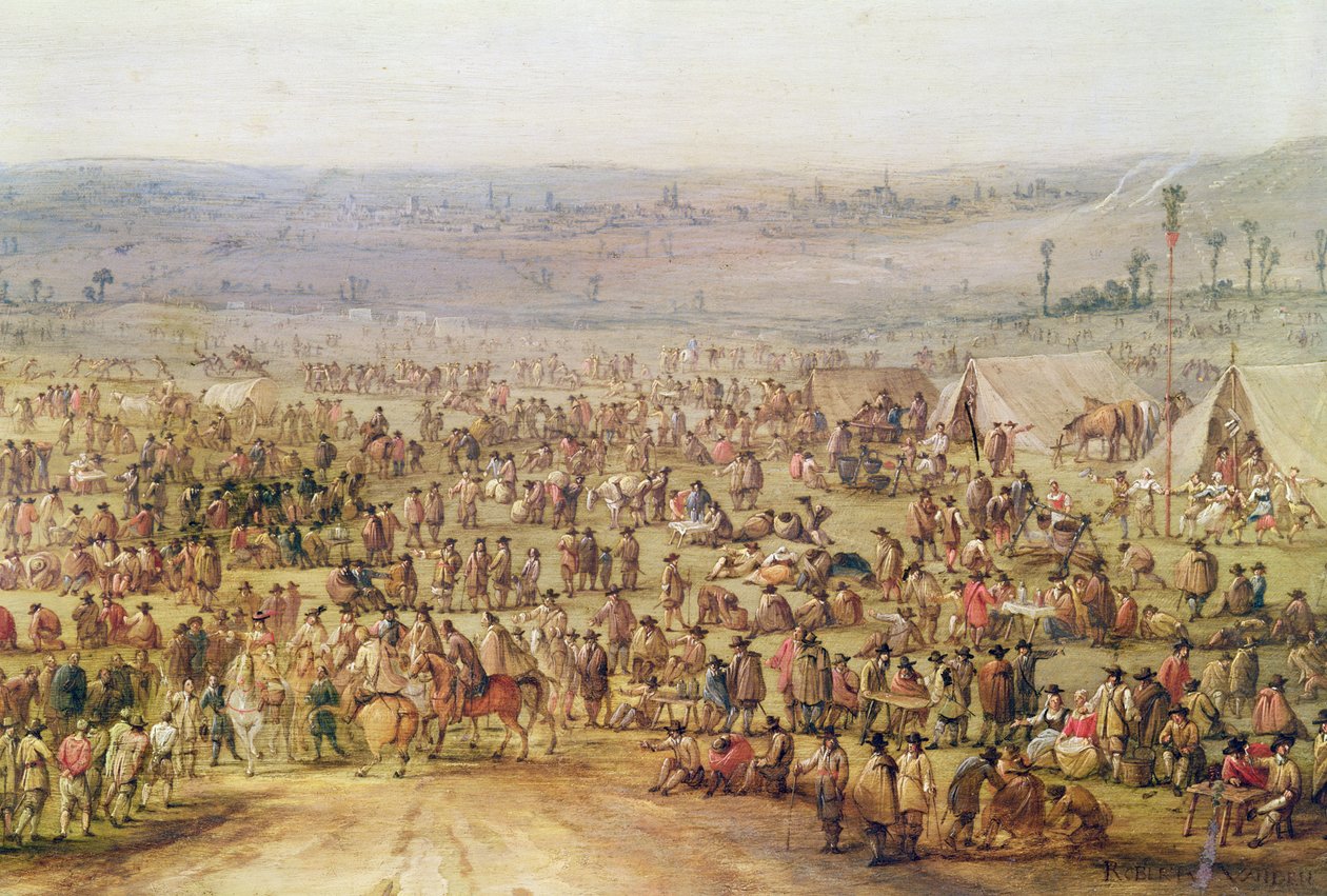 Militærlejr (olie på kobber) (detalje af 341904) af Robert van den Hoecke