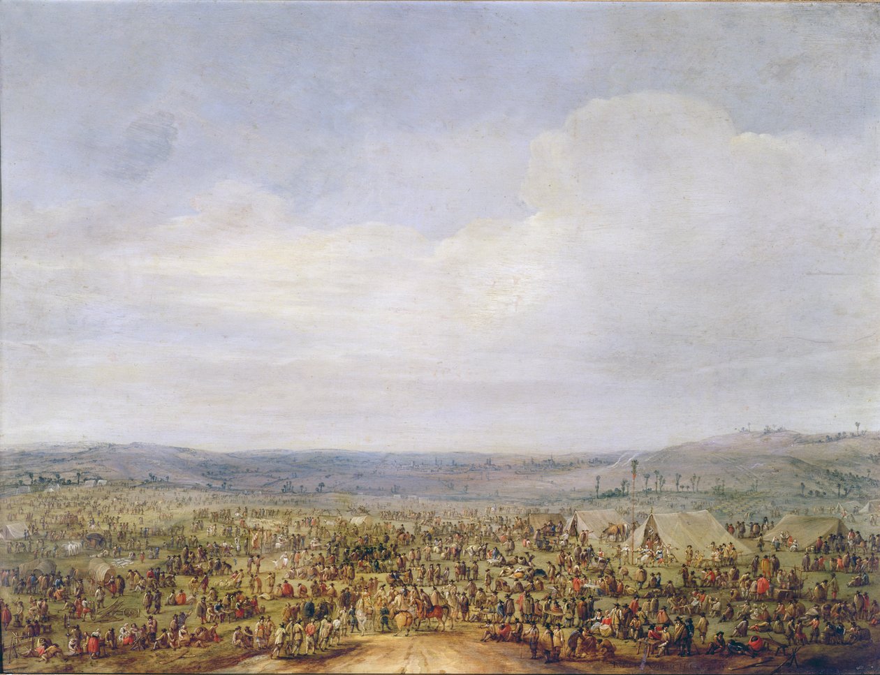 Militærlejr (olie på kobber) af Robert van den Hoecke