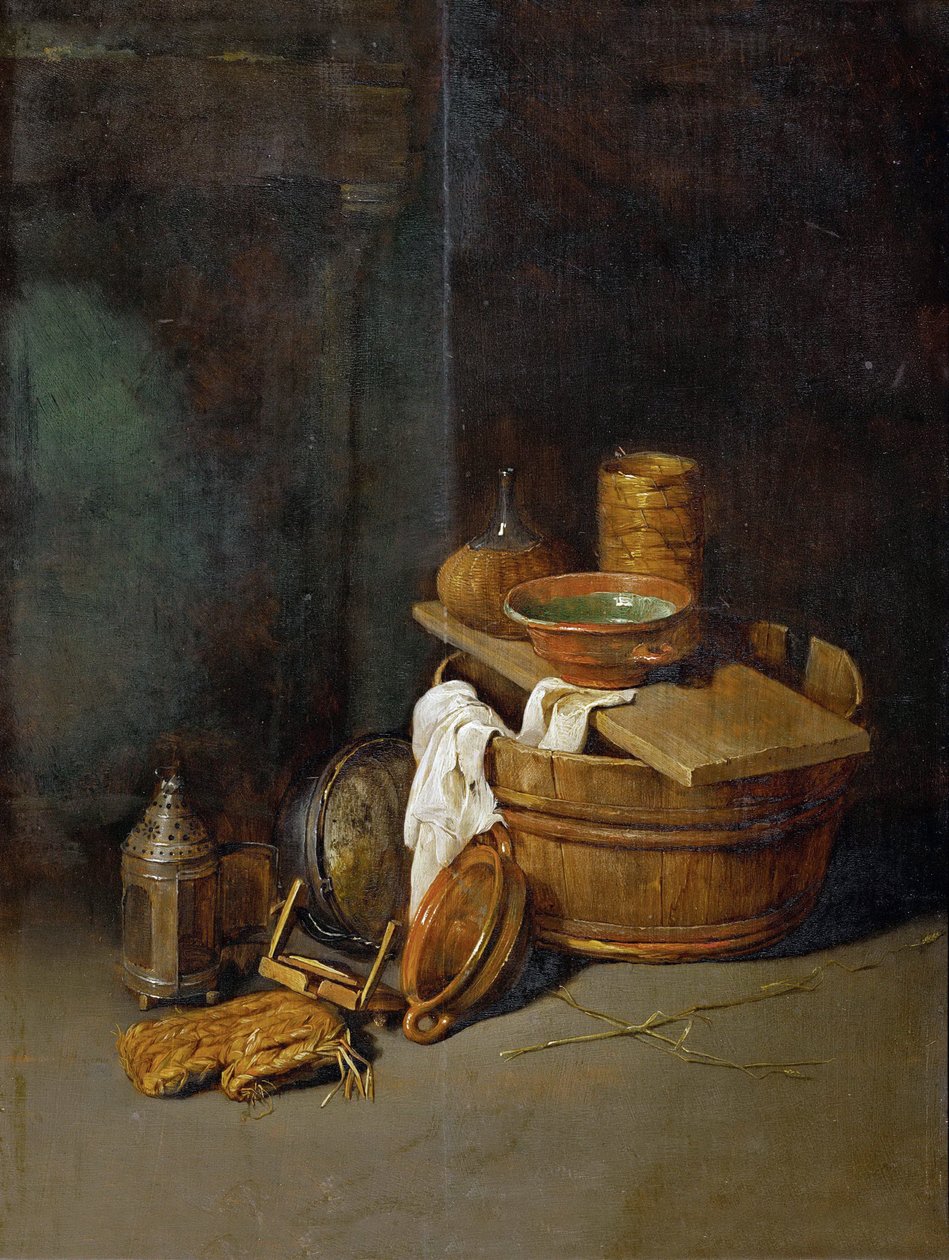 Nature morte avec des ustensiles de cuisine - Stilleben med husgeråd, af Hoecke, Robert van den (1622-1668). Olie på træ af Robert van den Hoecke