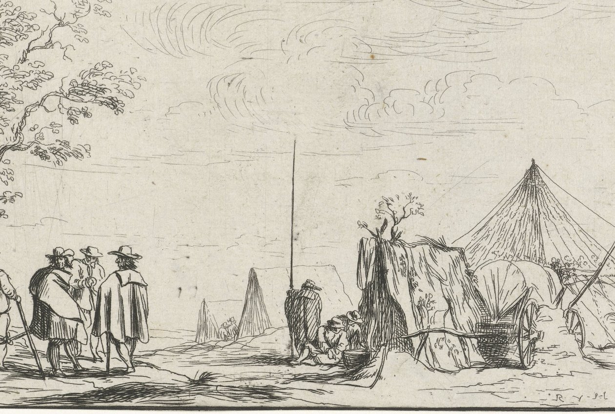 Soldater ved en lejr Forskellige lejre (serietitel) af Robert van den Hoecke