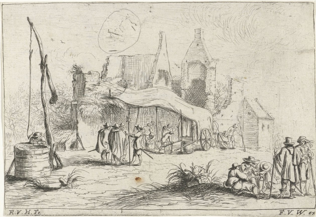 Nå og et telt ved en ruin Forskellige lejre (serietitel) af Robert van den Hoecke