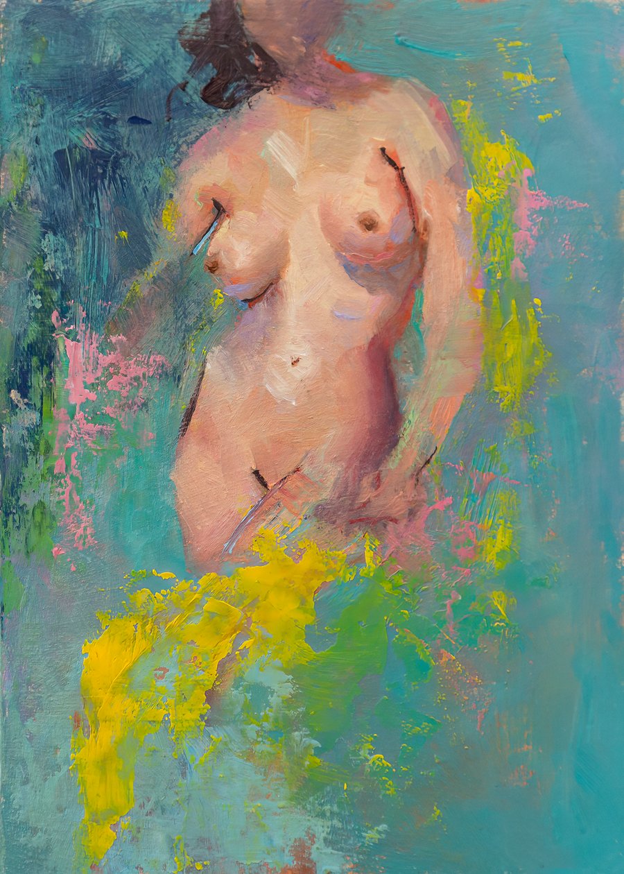 Eve In The Garden, 2023 (olie på panel) af Roberta Murray