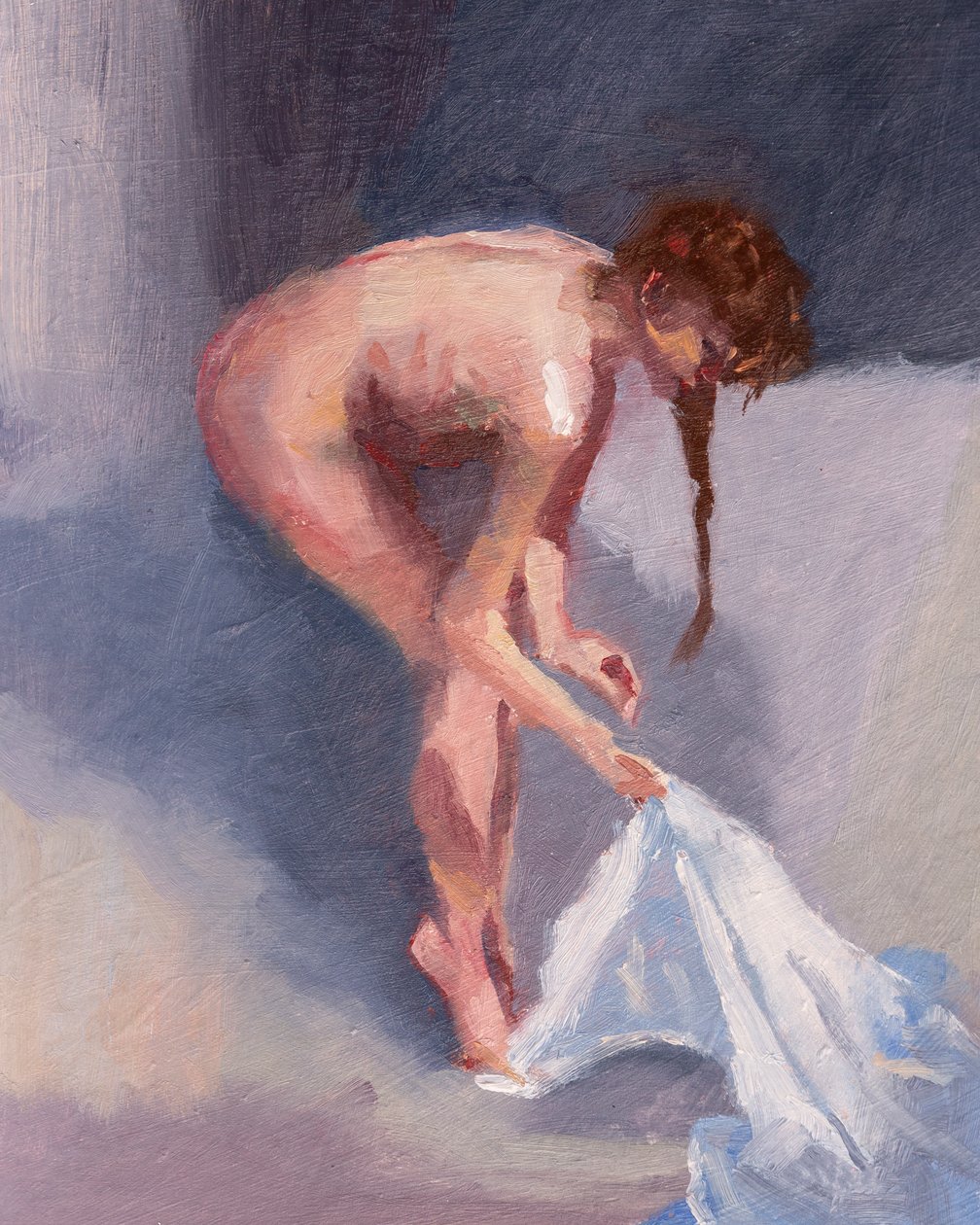 Fresh Laundry, 2023 (olie på papir) af Roberta Murray