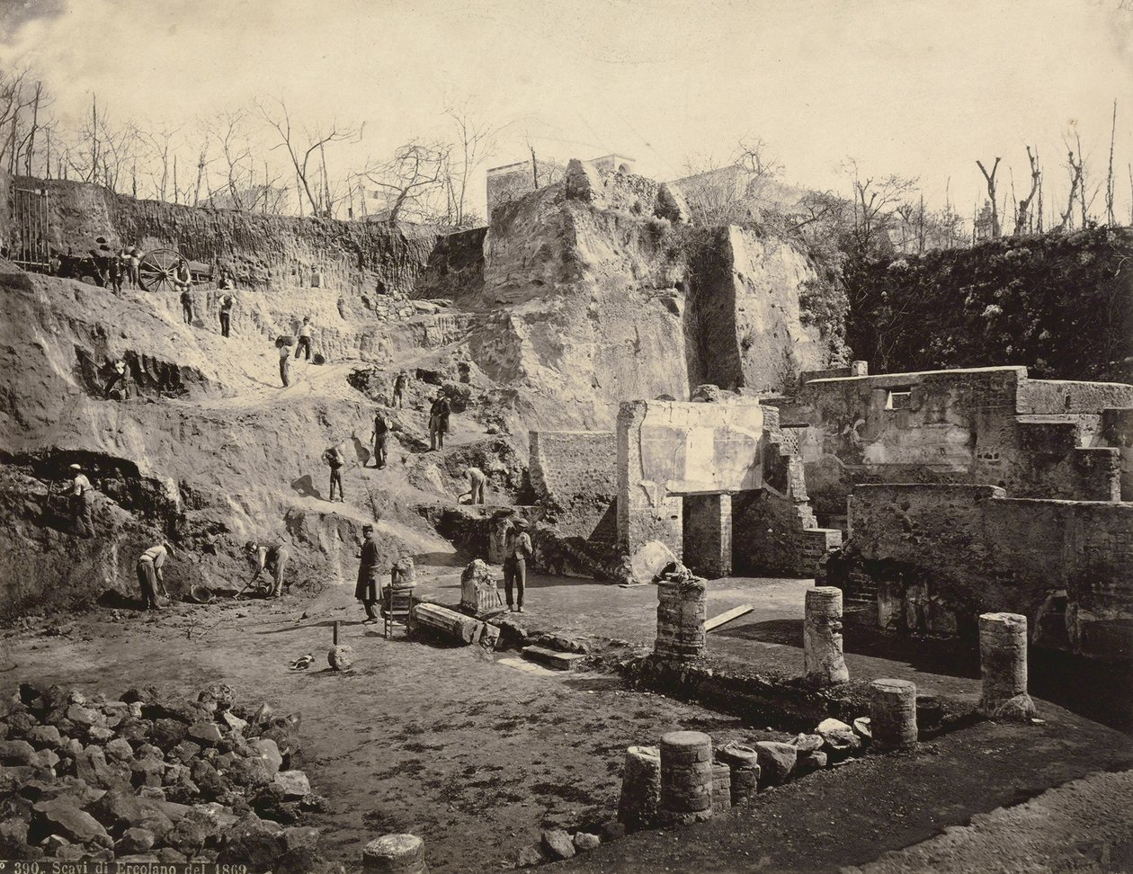 Det arkæologiske udgravningssted i Herculaneum, 1869 af Roberto Rive