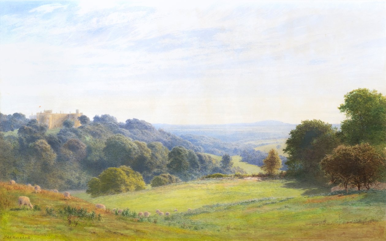 Chirk Castle, Clwyd (akvarel) af Roberto Angelo Kittermaster Marshall