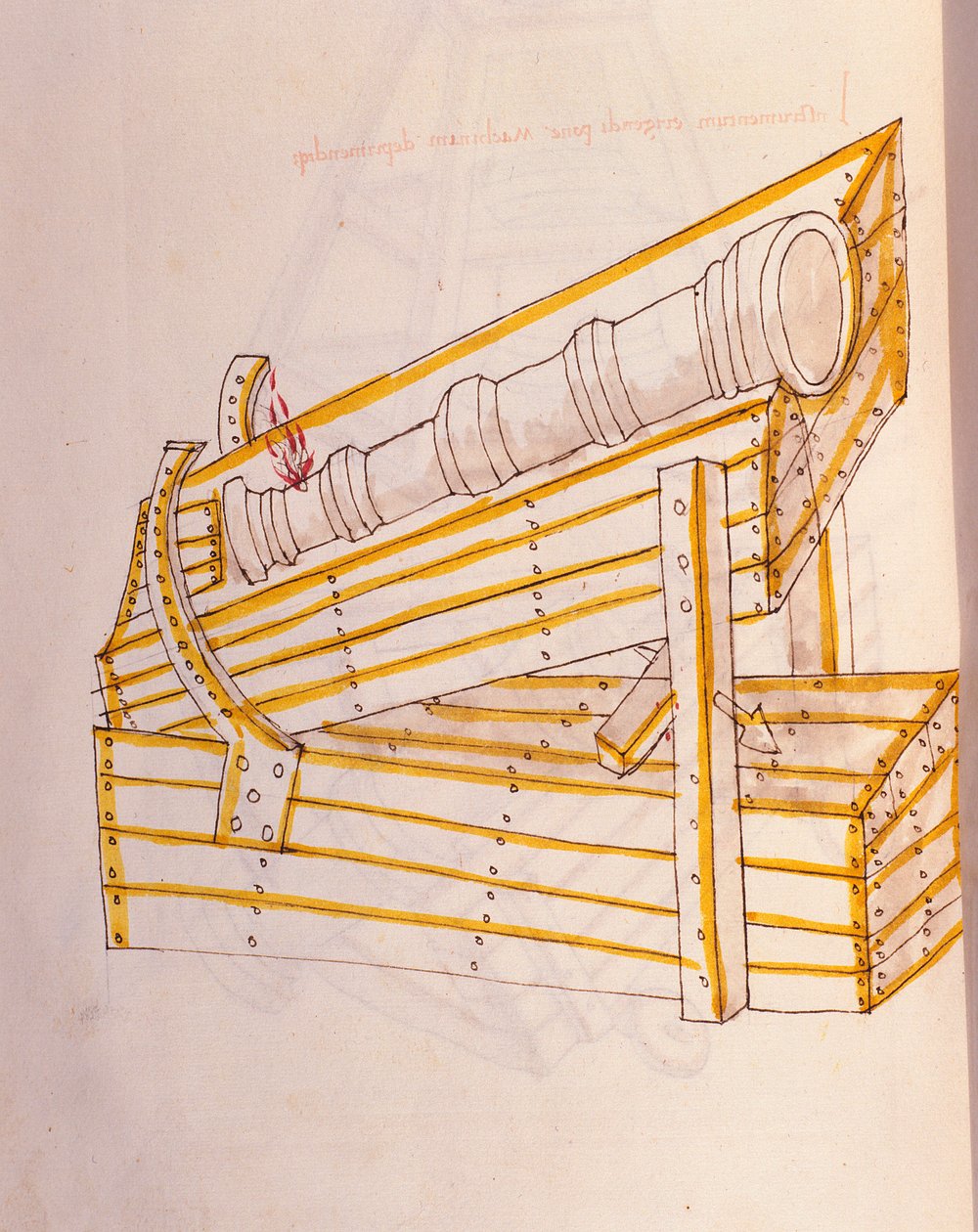 Krigskunst: undersøgelse af militærmaskineri. Canon poserer på sit ur med et system til at løfte det, illustration fra 