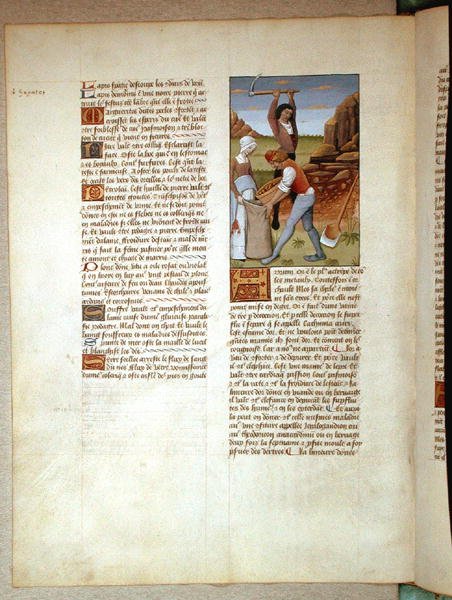Fru Fr. Fv VI #1 fol.98v Mining guld, illustration fra The Book of Simple Medicines af Matthaeus Platearius (d.c.1161) c.1470 af Robinet Testard