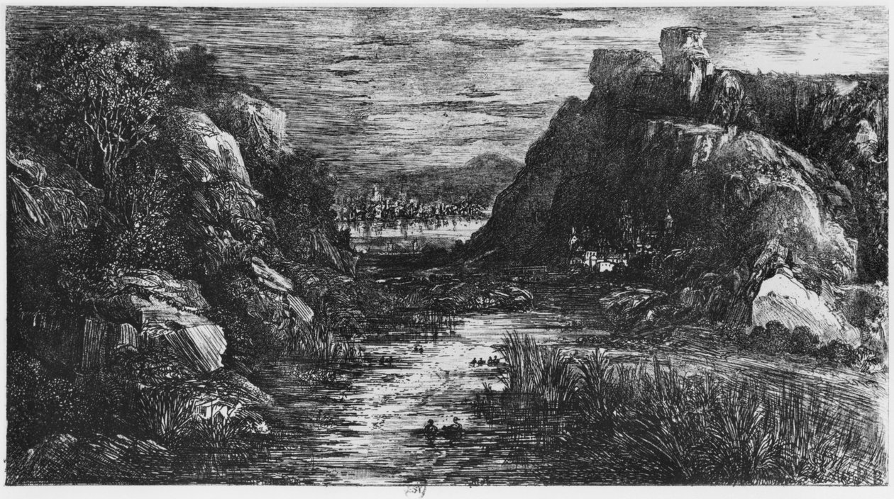 Landskab bag dæmningen, 1871 af Rodolphe Bresdin
