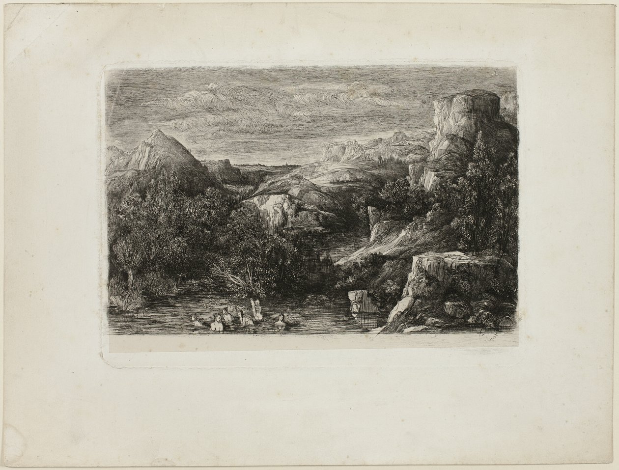 Badende i en bjergpool af Rodolphe Bresdin