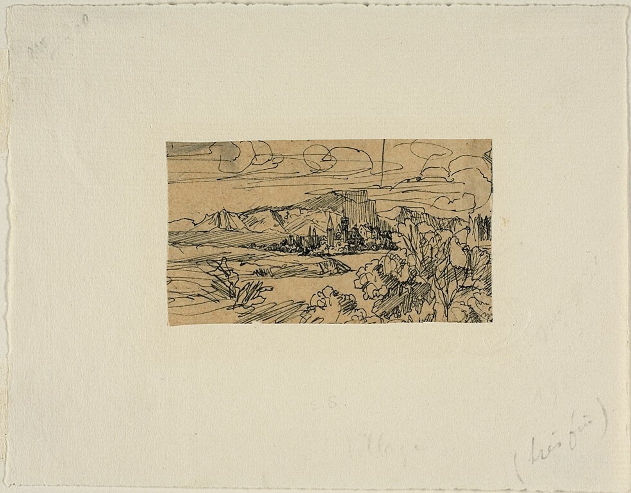 Katedral og landsby ved en sø af Rodolphe Bresdin