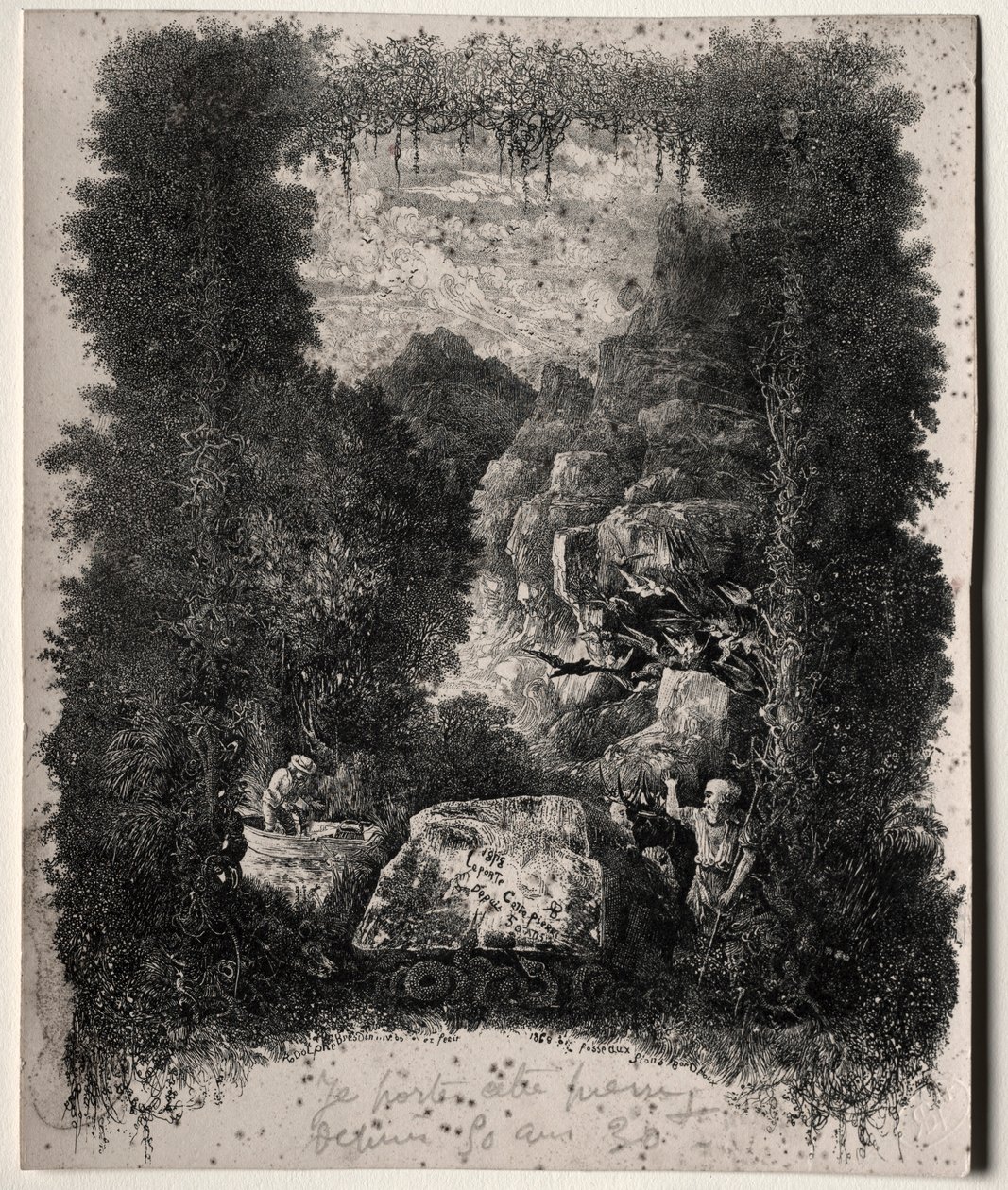 Første frontispice for fabler og eventyr af Thierry-Faletans, 1868. af Rodolphe Bresdin