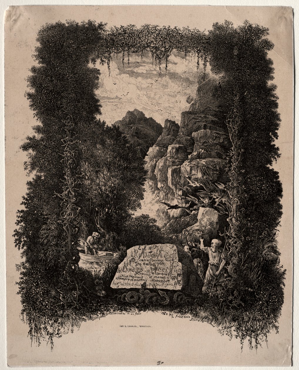 Første frontispice til fabler og eventyr af Thierry-Faletans, 1868. af Rodolphe Bresdin
