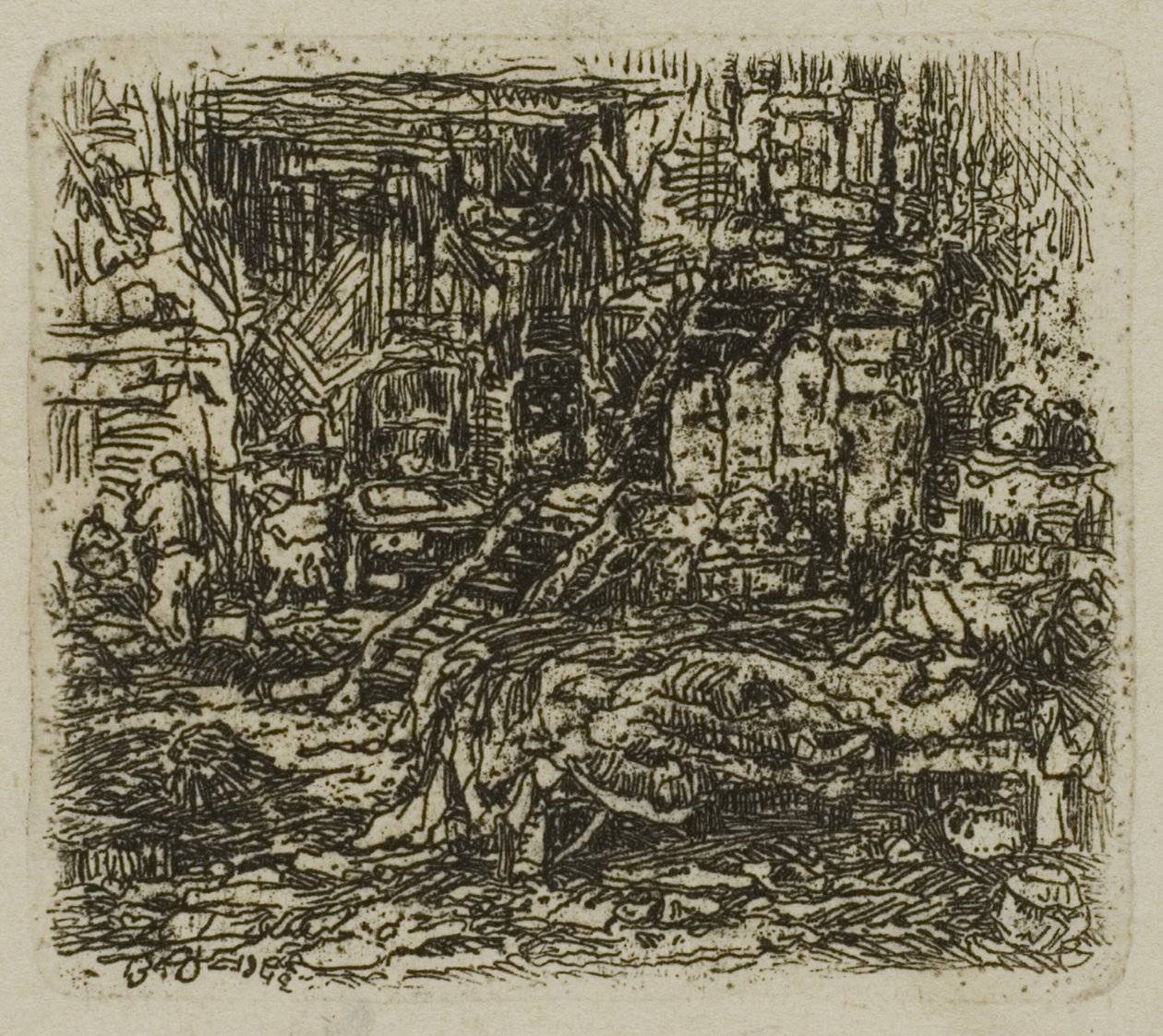 Interiør af et bondehus af Rodolphe Bresdin
