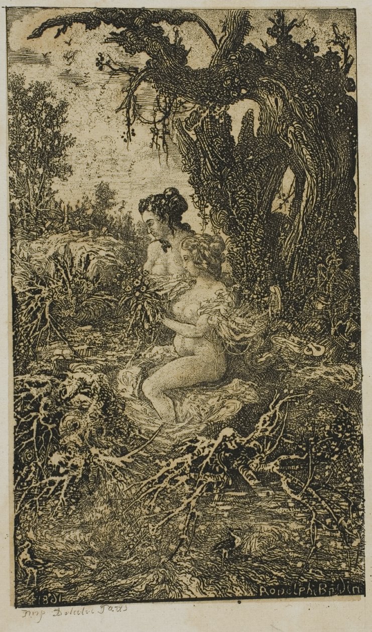 To kvinder bader ved vandkanten, fra Revue Fantaisiste af Rodolphe Bresdin