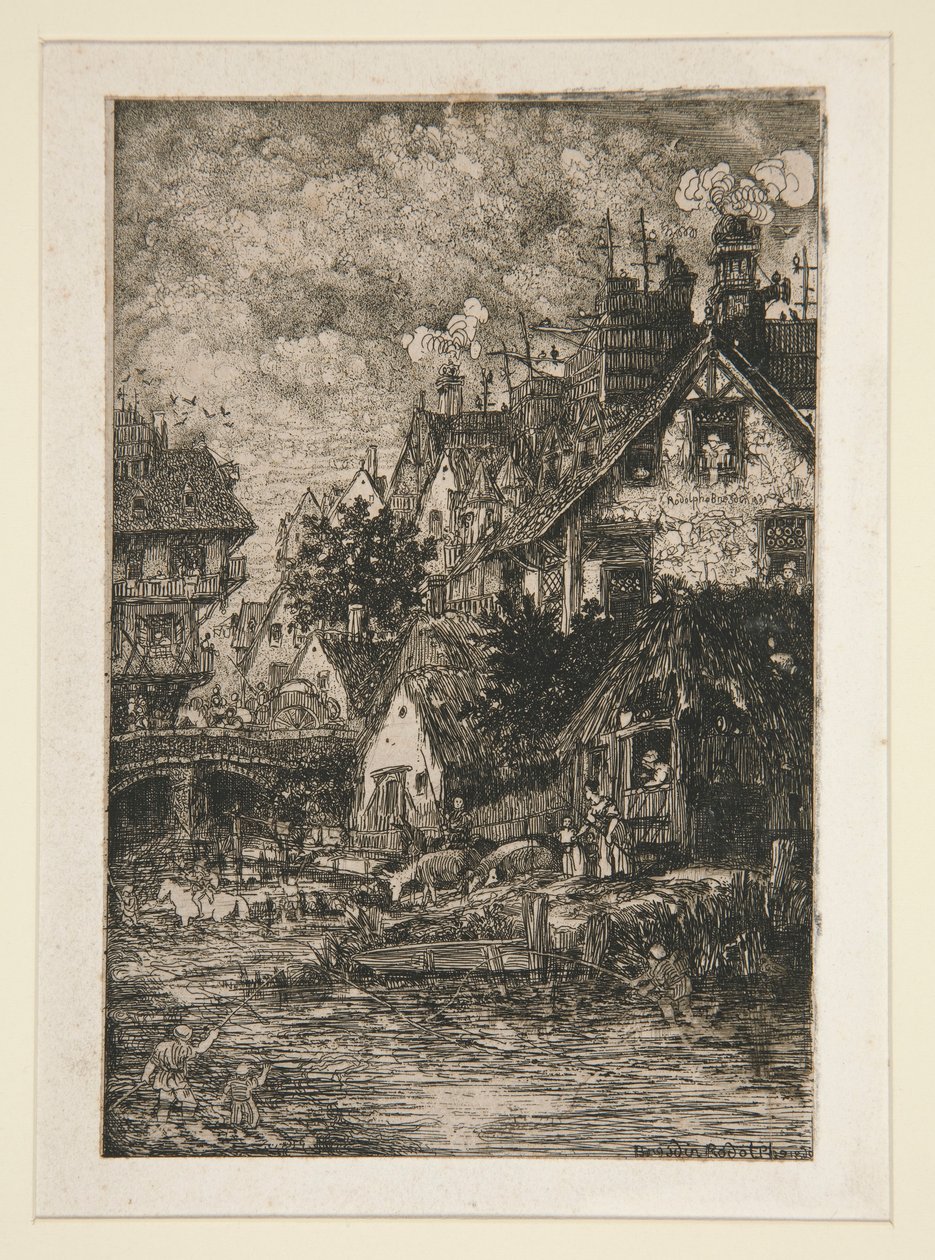 Landsby ved et vandløb af Rodolphe Bresdin