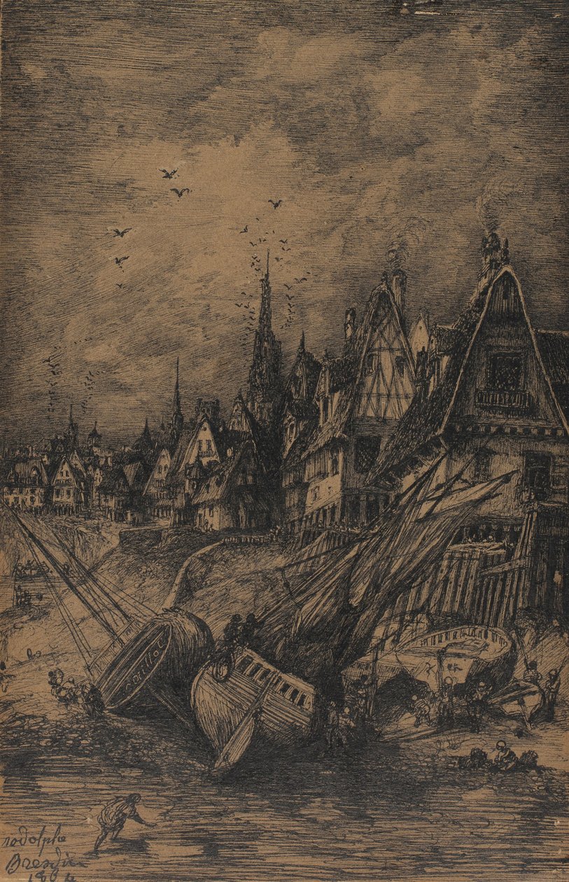 Opvaskede skibe, 1864 af Rodolphe Bresdin