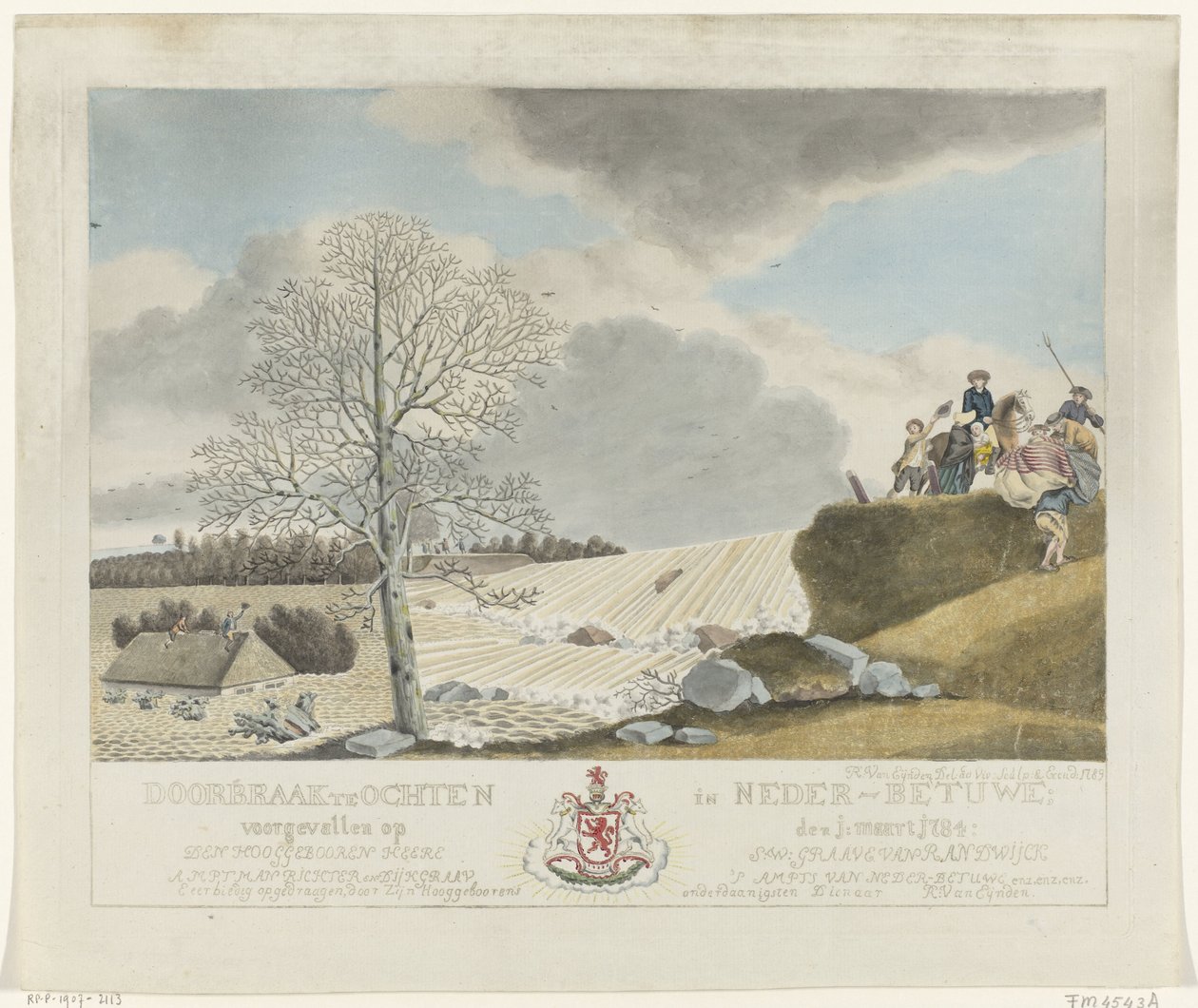 Gennembrud i Ochten, 1784 Gennembrud hos Ochten i Nedre Betuwe; fandt sted den 1. december: marts 1784 (titel på objekt) af Roeland van Eynden