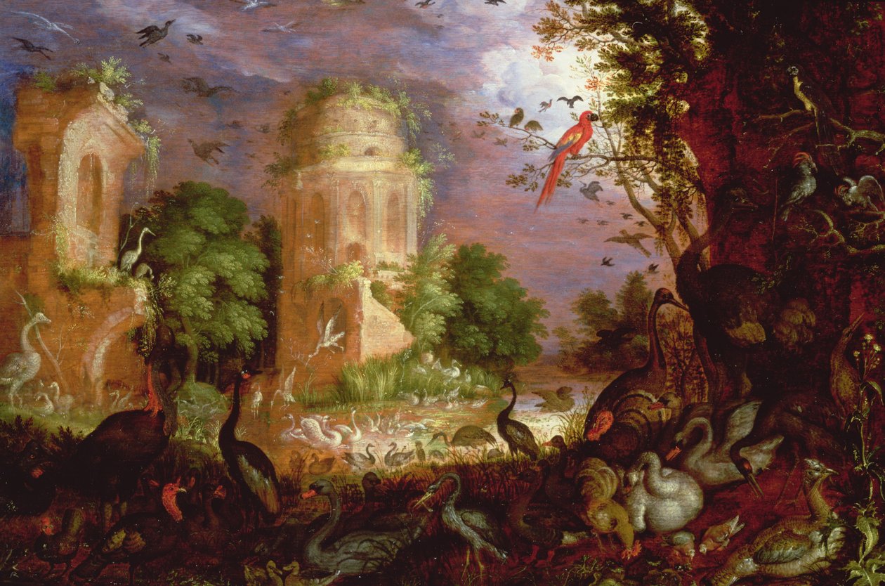 Skovlandskab med fugle og fugle af Roelandt Jacobsz. Savery