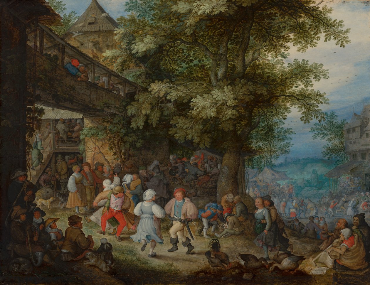 Bønder danser uden for en bøhmisk kro, ca. 1610 af Roelandt Jacobsz. Savery