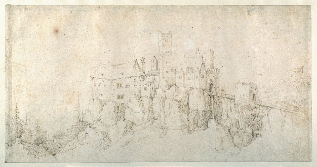Et slot på en klippe (pen & brunt blæk på papir) af Roelandt Jacobsz. Savery