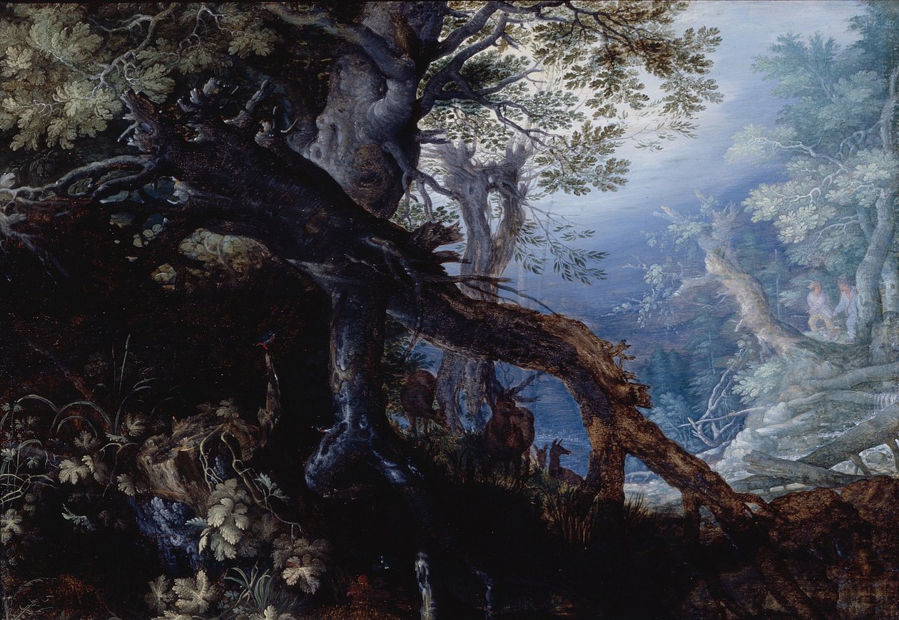 Skov med hjorte, ca. 1608-10 (olie på panel) af Roelandt Jacobsz. Savery