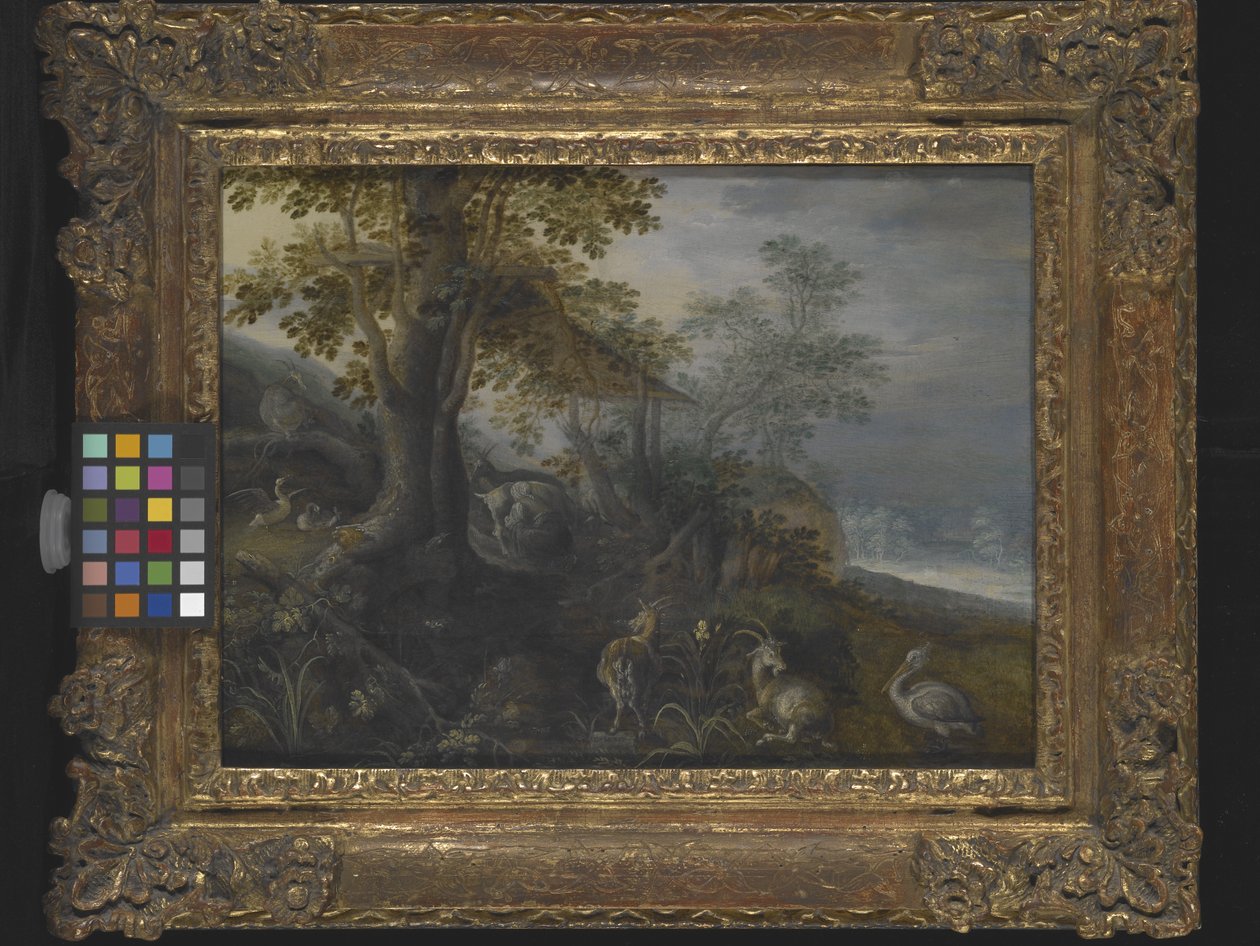 Landskab med dyr (olie på træ) af Roelandt Jacobsz. Savery