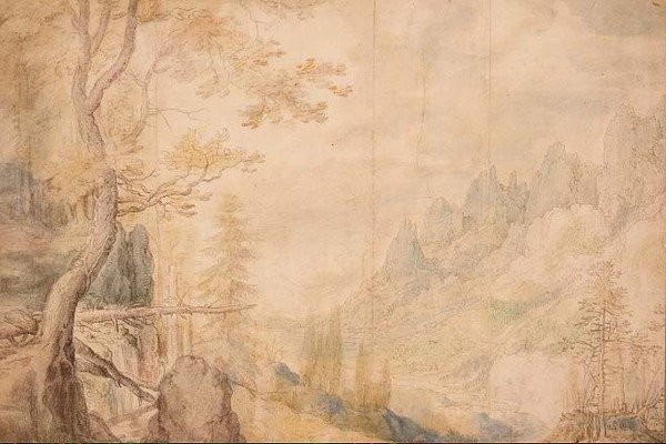 Pd.696-1963 Alpine Landscape, c.1606-7 (kridt, akvarel) af Roelandt Jacobsz. Savery