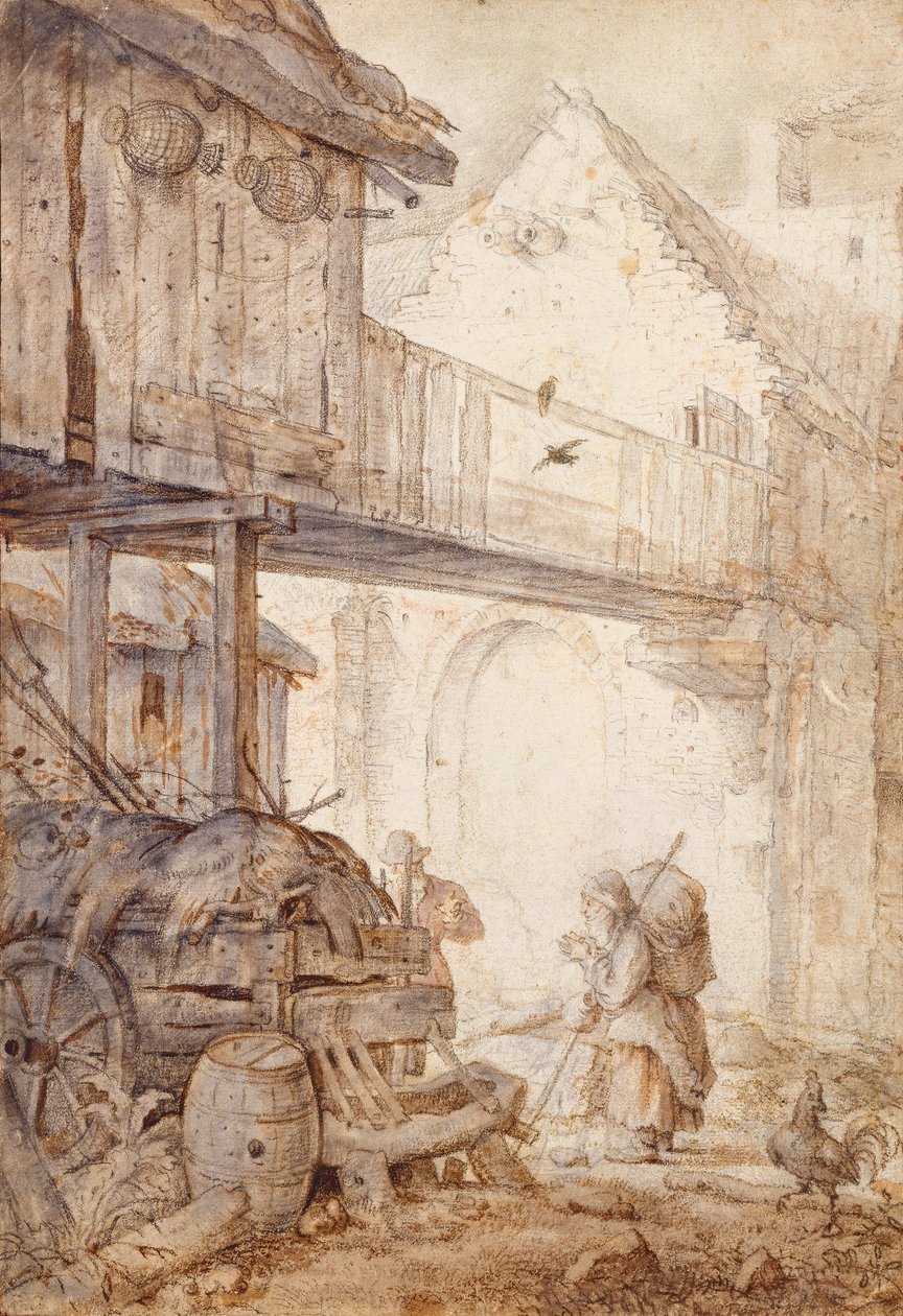 Forladt gård med en tiggerkvinde, ca. 1608 af Roelant Saverij