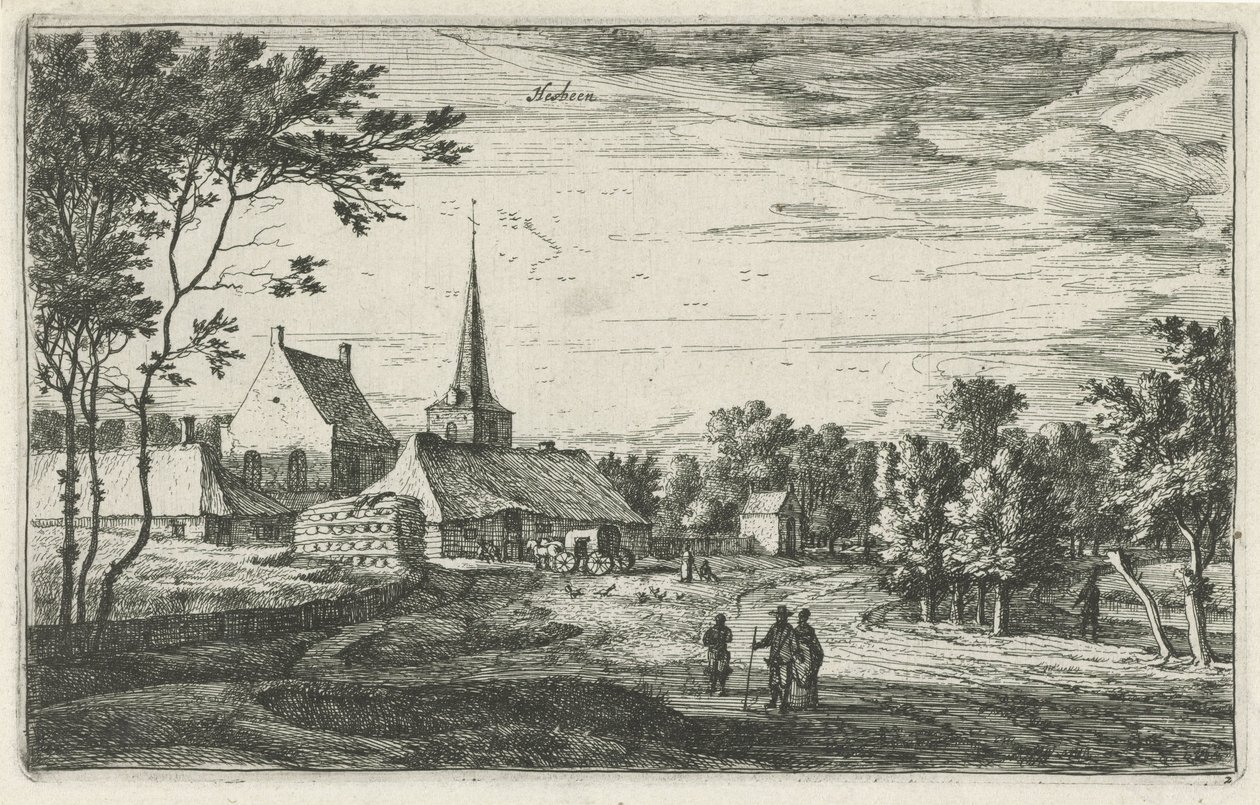 Udsigt over Heesbeen Hesbone (titel på objekt) Landsbyscener i det nordlige Holland (serietitel) af Roelant Roghman