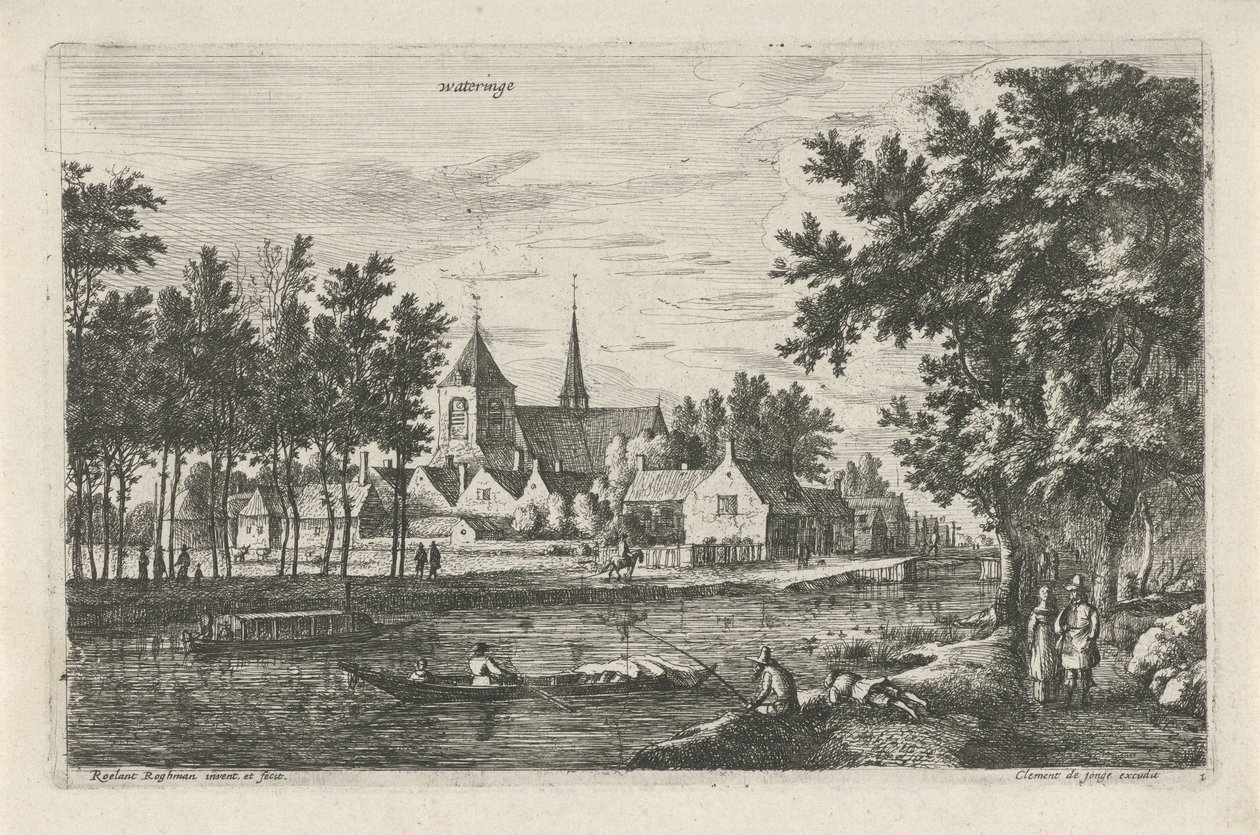 Udsigt over Wateringen Wateringe (titel på objekt) Landsbyscener i det nordlige Holland (serietitel) af Roelant Roghman