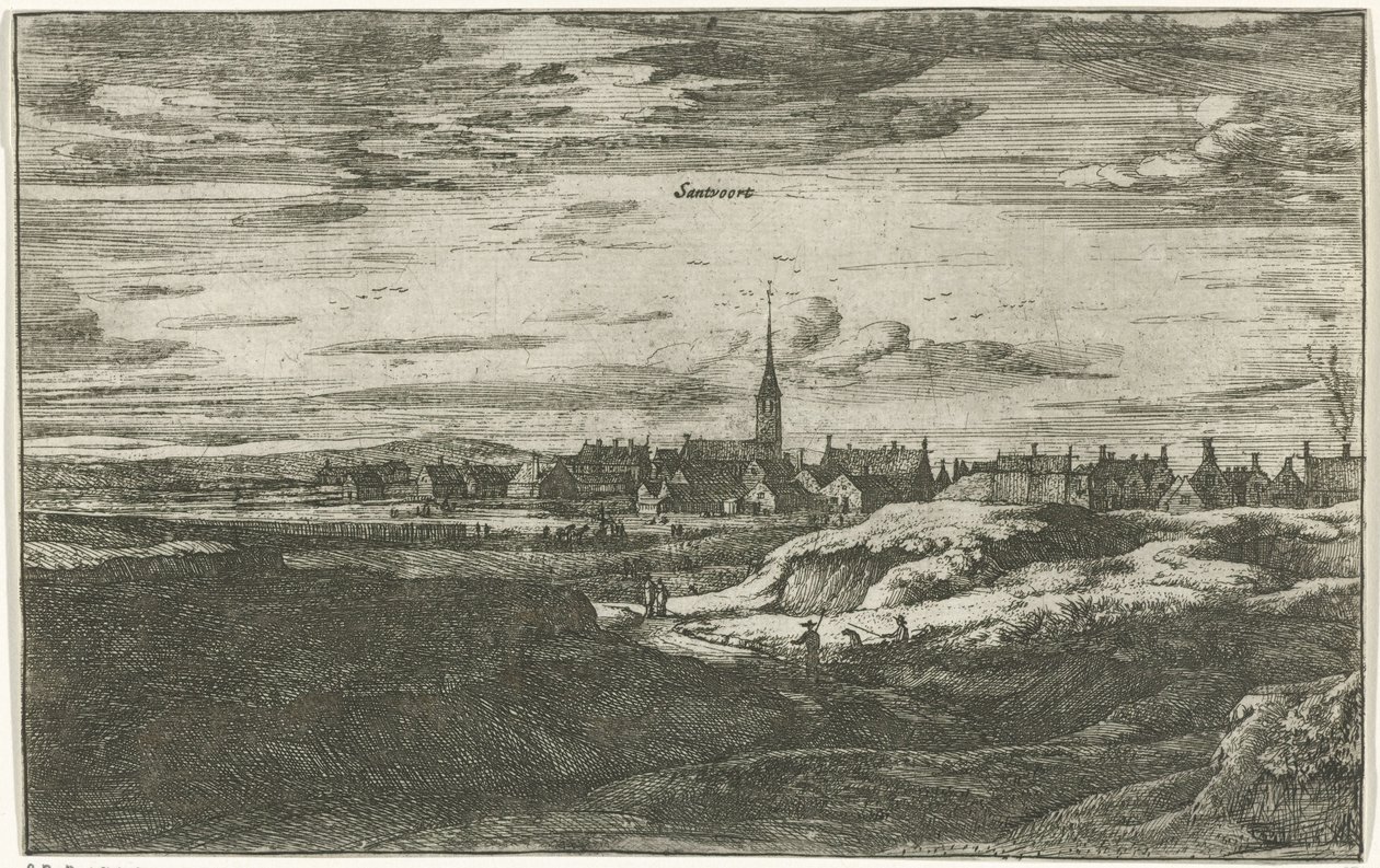 Udsigt over Zandvoort Santvoort (titel på objekt) Landsbyscener i det nordlige Holland (serietitel) af Roelant Roghman