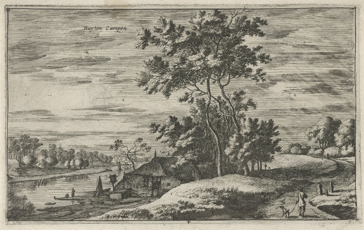 Udsigt over IJssel nær Kampen Buyten Campen (titel på objekt) Landskaber i det nordlige Holland (Roelant Roghman) (serietitel) af Roelant Roghman