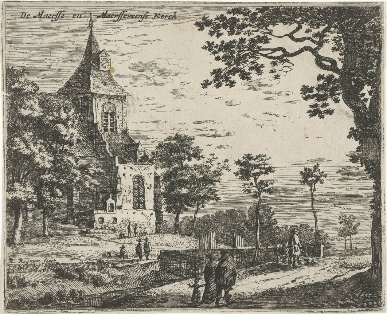 Maarsseveen kirke De Masse og Maarsseveense Kerck (titel på objekt) Landskaber i provinserne Holland og Utrecht (serietitel) af Roelant Roghman