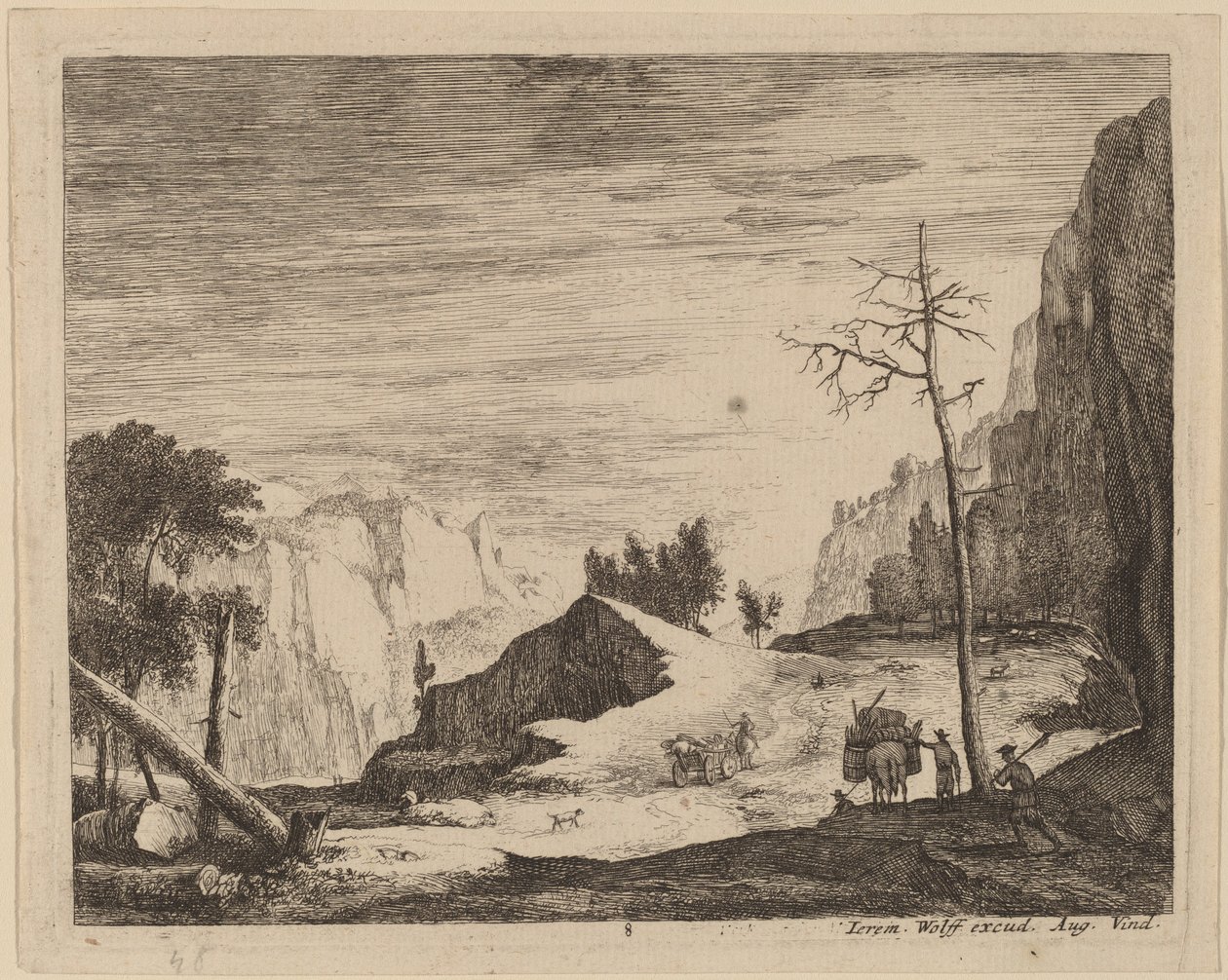 Bjerglandskab med en vogn: pl.8 af Roelant Roghman and Melchior Küsel