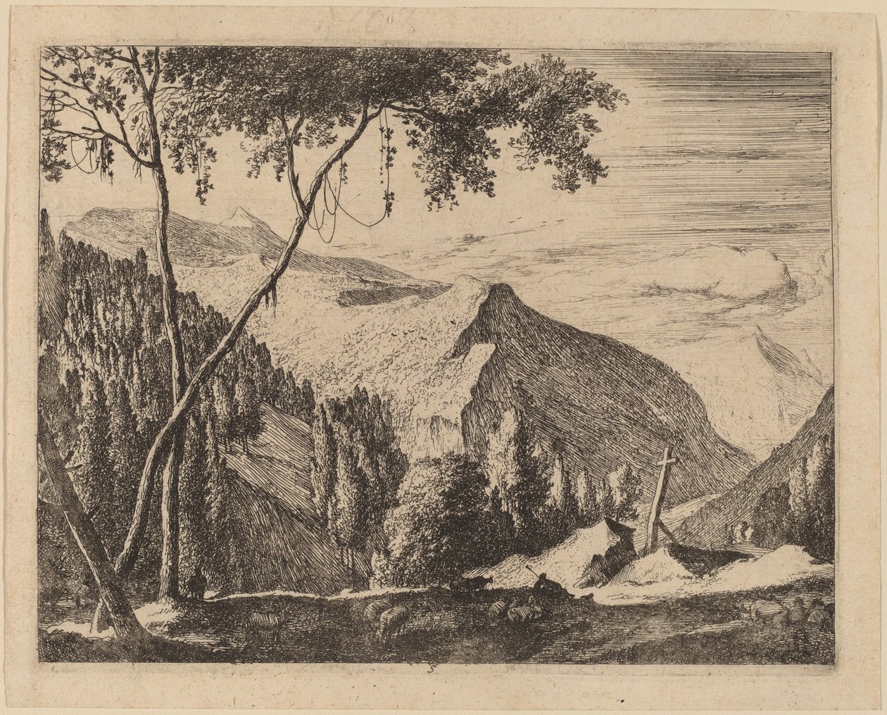 Klippelandskab med kors: pl.5 af Roelant Roghman and Melchior Küsel