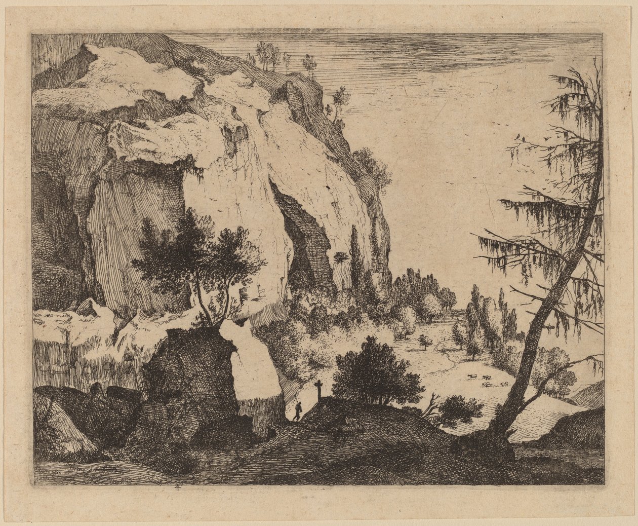 Klippelandskab med gran: pl.4 af Roelant Roghman and Melchior Küsel