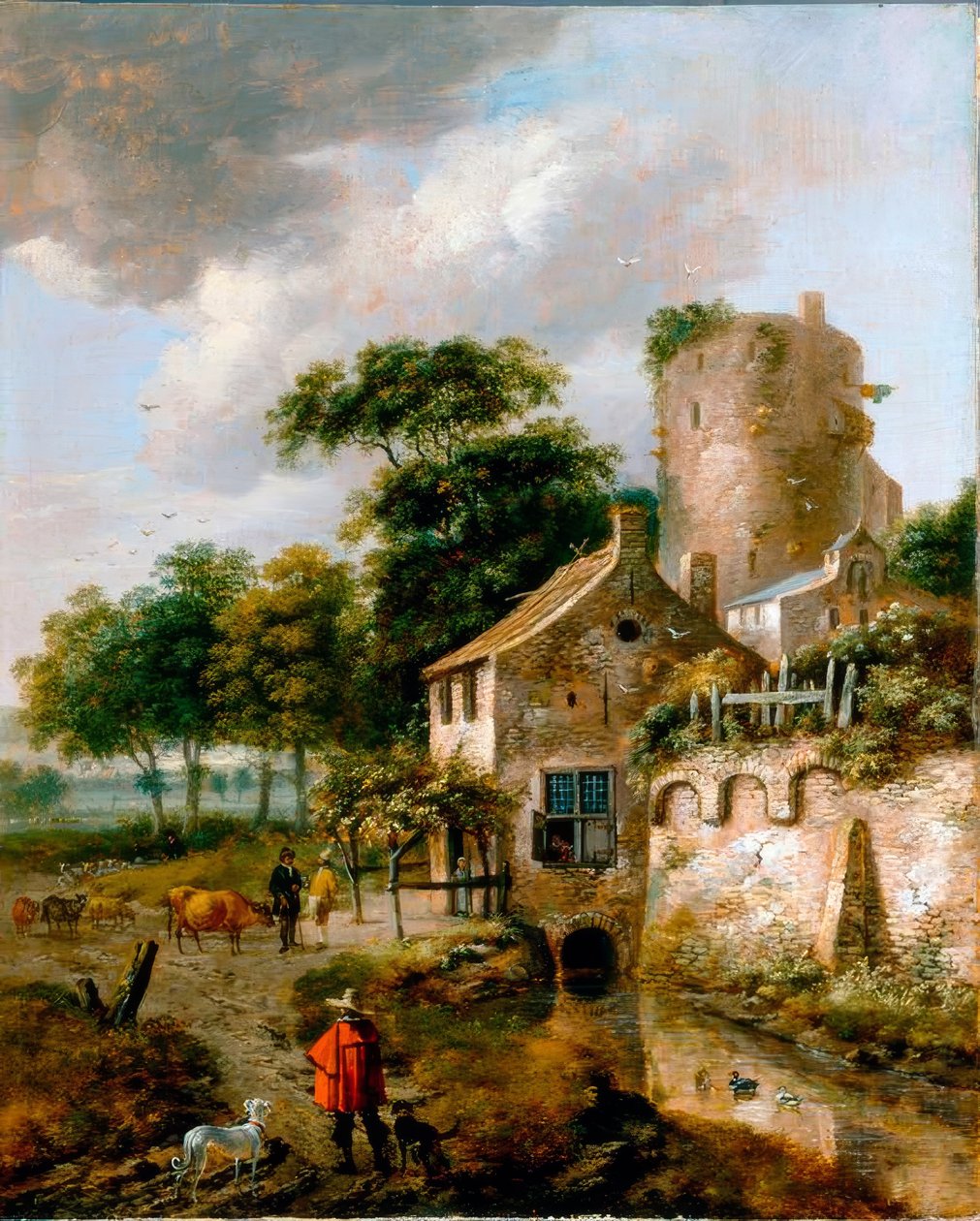 R.J. v. Vries, landskab med et tårn af Roelof Jansz van Vries