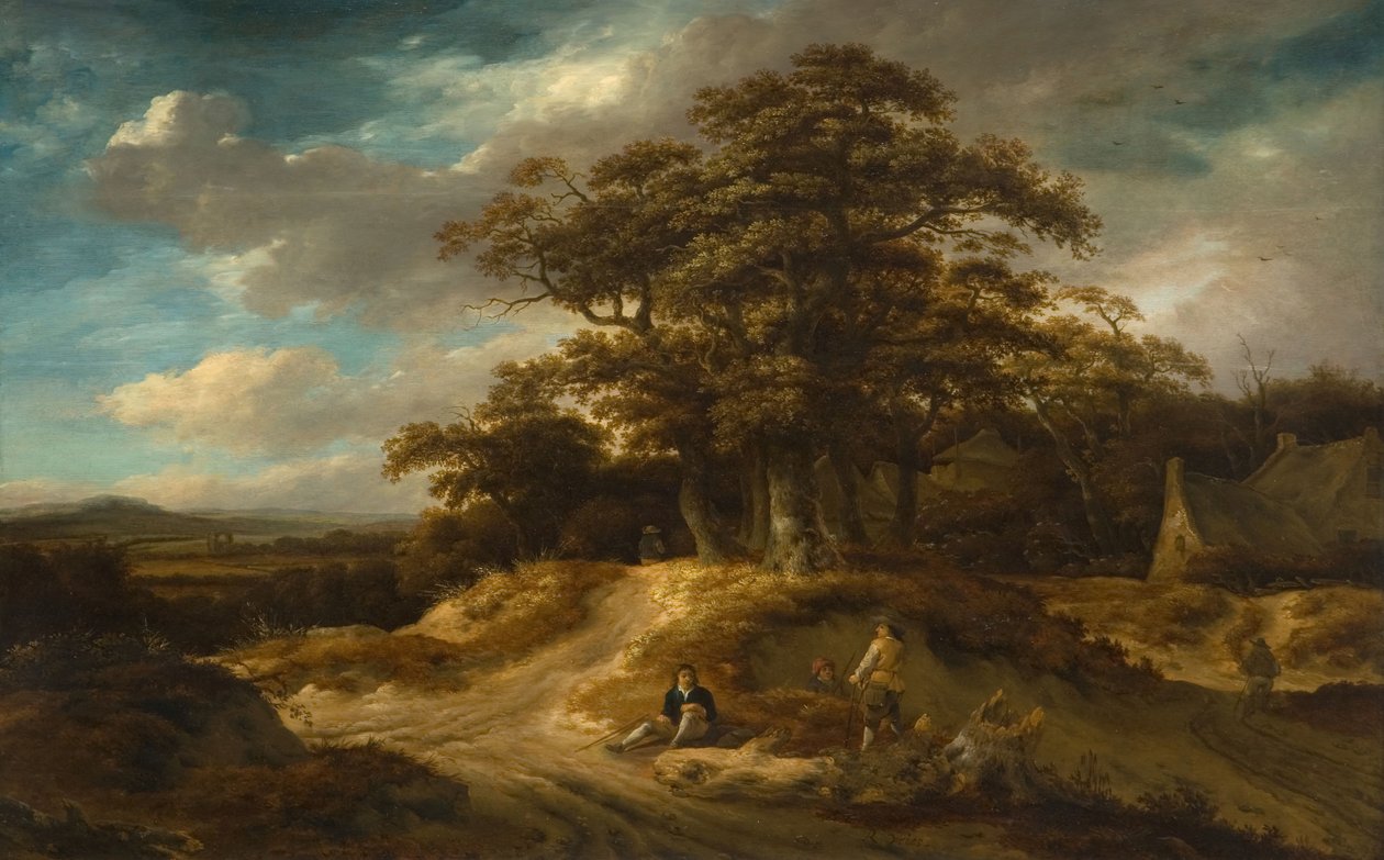 Rejsende ved kanten af en landsby, 1680. af Roelof Van Vries