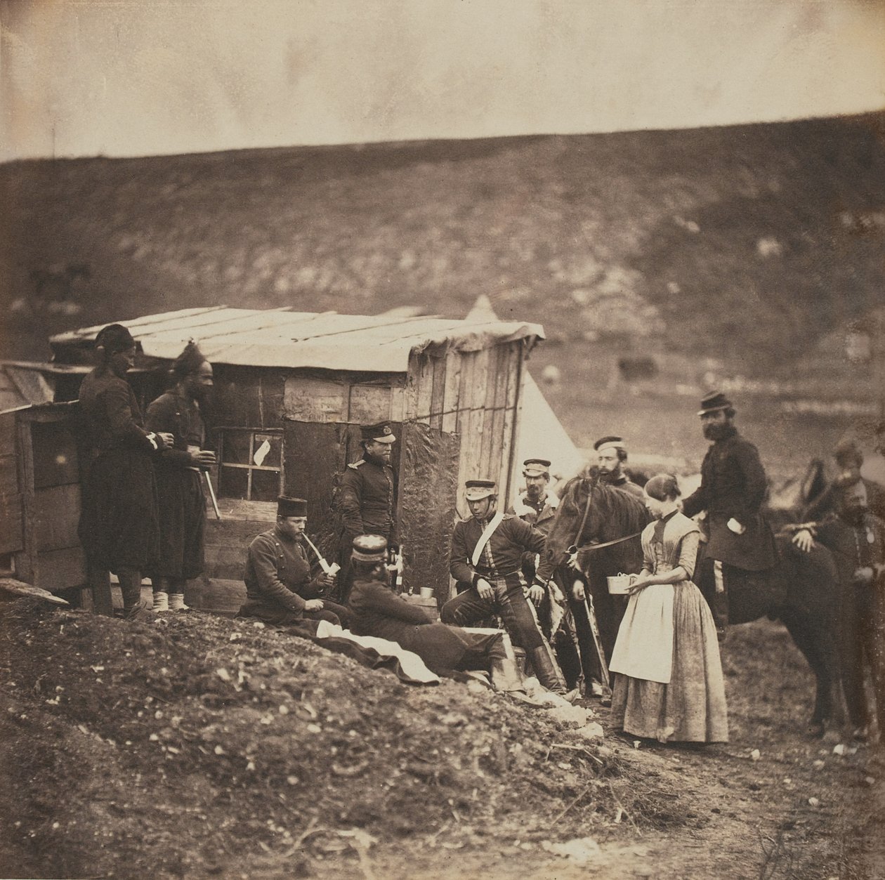 Parti af franske og engelske tropper i lejren for den 4. dragonvagt, fra et album med 52 fotografier forbundet med Krimkrigen, 1855 af Roger Fenton