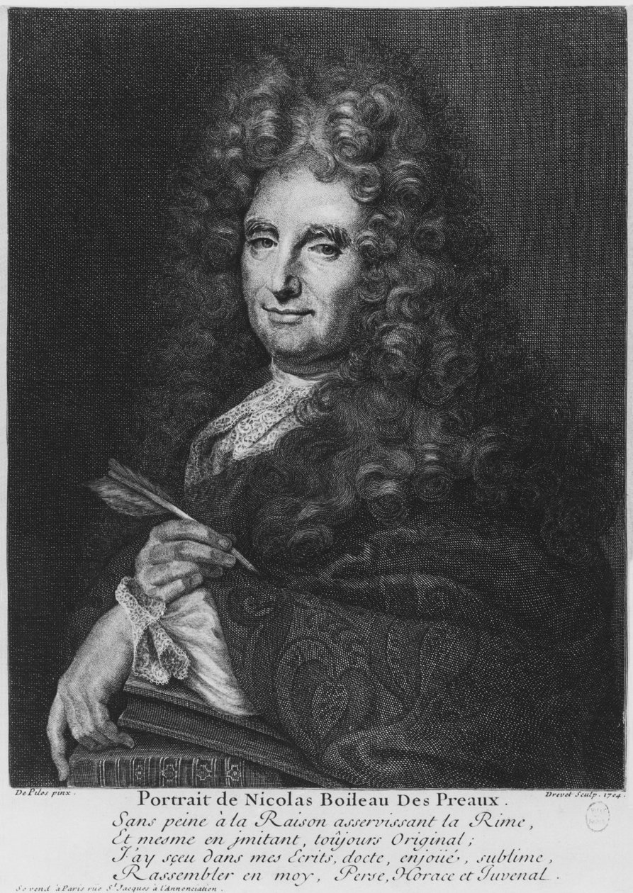 Portræt af Nicolas Boileau, kendt som Boileau-Despreaux, indgraveret af Pierre Drevet (1663-38) 1704 af Roger de Piles
