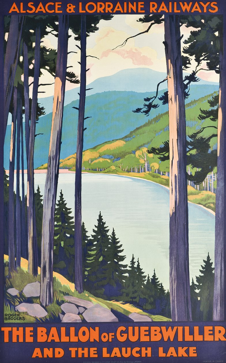 En plakat for Alsace  Lorraine Railways, der reklamerer for Ballon of Guebwiller og Lauch-søen af Roger Broders